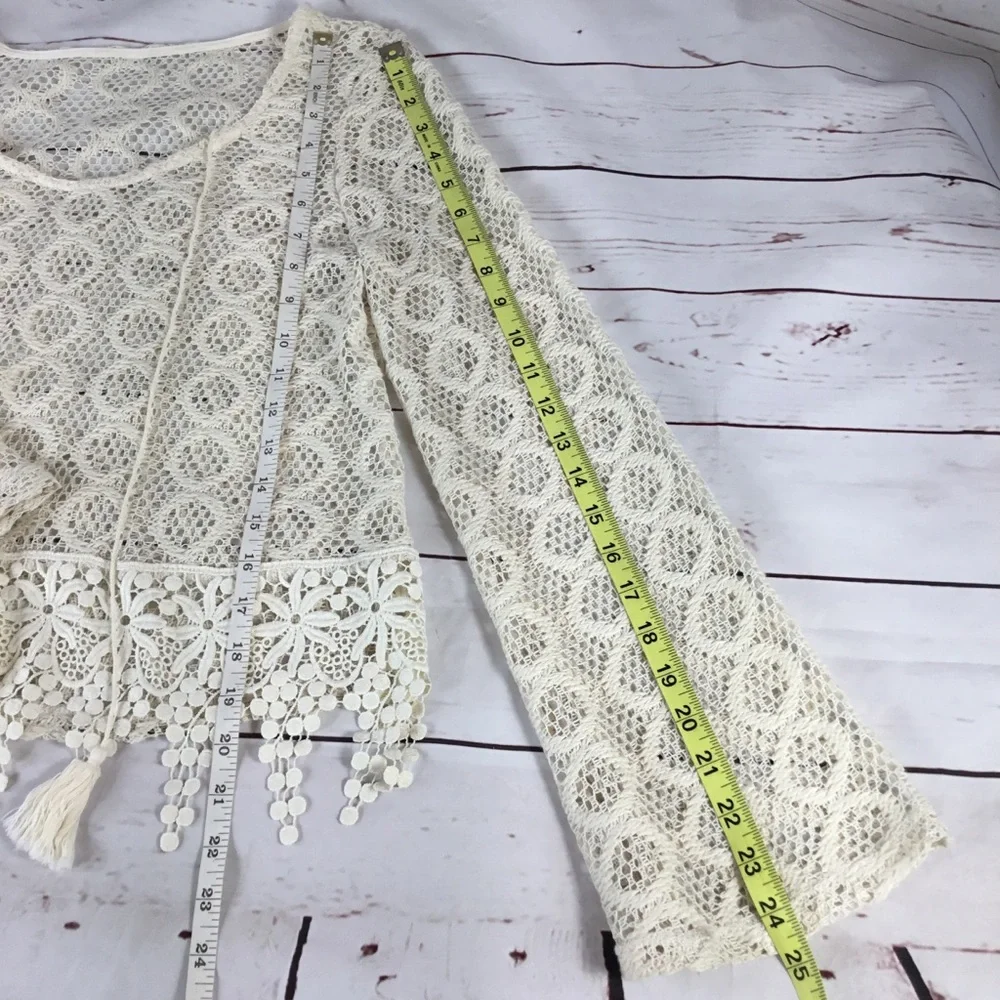 Crochet Boho Fringe‎ Top Ivory Size Small